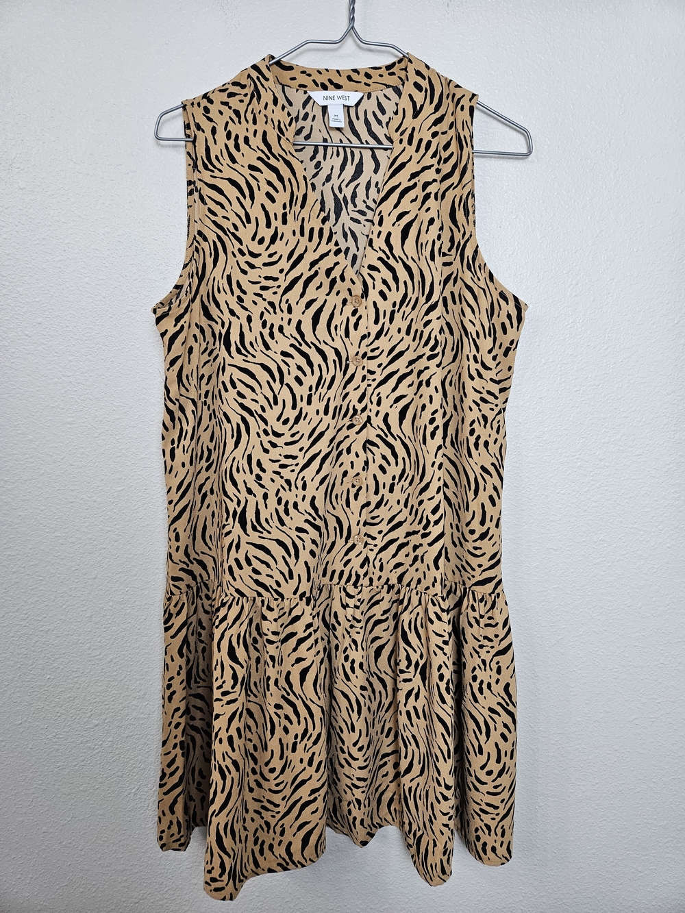 Nine West Tan and Black Printed Sleeveless Dress Size M